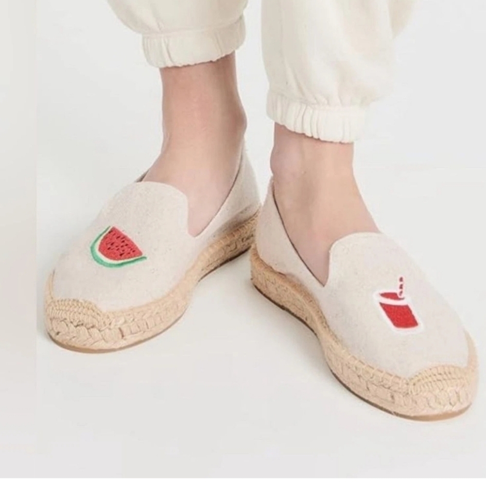 Soludos Anthropologie Flat Espadrilles Smoking Slipper Watermelon Juice Size 9.5